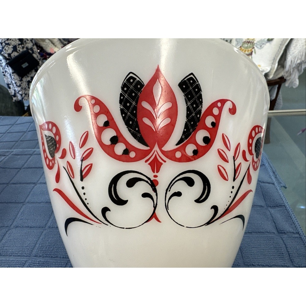 Fire King Red & Black Modern Tulip Tapered Mixing Bowl 8 .5" Misprint